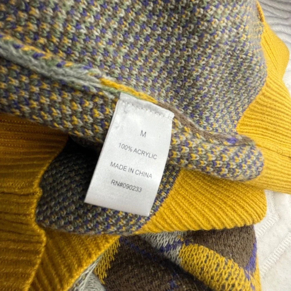 PacSun Mens Argyle Cardigan Yellow Green Brown V-Neck Button Front‎ Size M